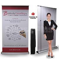 Barracuda 1200 Roller Retractable Banner Stand Kit: (frame hardware, case & 47.25″ w x 60-83.25″ h printed banner)